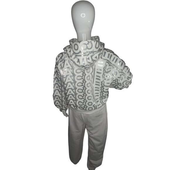 Marc Jacobs Women's Monogram Cropped Hoodie and Pants 2 PC Set Silver White Size - Picture 8 of 16